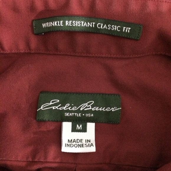 Eddie Bauer Mens M Red Classic Fit Button Up Shirt - Picture 5 of 8